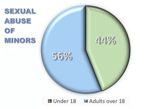 Figure 1: According to Rape Abuse and Incest National Network, 44% of sexual abuse cases involve children.